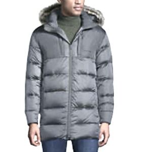 LANDSEND Mens Down Wide Channel Parka Removable Hood Lightweight Warmth CHARCOAL